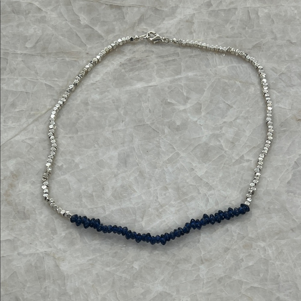 Elegant Silver and Blue Beaded Necklace
